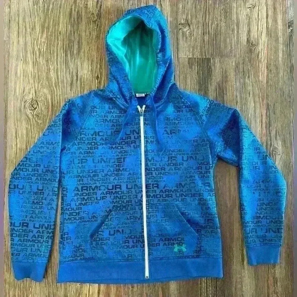 Under Armour Hoodie Women's Size Lg Semi-Fitted Blue Logo Full Zip Sweatshirt - Picture 1 of 8